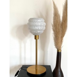 Lampe vintage avec abat jour blanc style verre de clichy sur pied doré