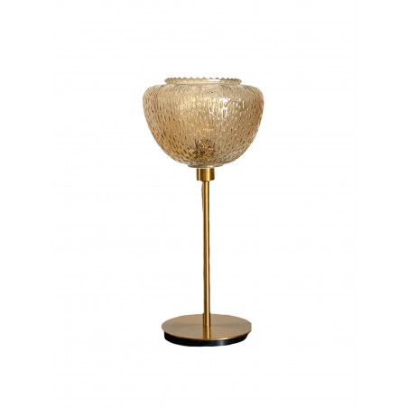Lampe à poser avec un abat jour globe vintage en verre doré