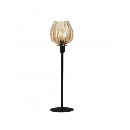 Lampe de table à poser avec un abat-jour rond strié, doré vintage