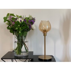 Lampe de table à poser avec un abat-jour rond strié, doré vintage