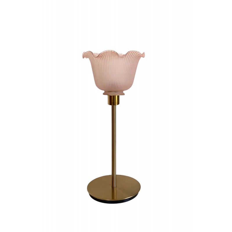 Lampe à poser avec globe en verre strié rose poudré ancien