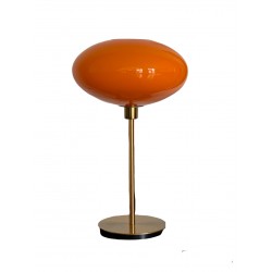 Lampe à poser avec un globe orange vintage en verre et un pied doré