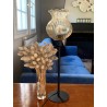 Lampe de table avec un abat-jour fleur en verre strié, doré vintage